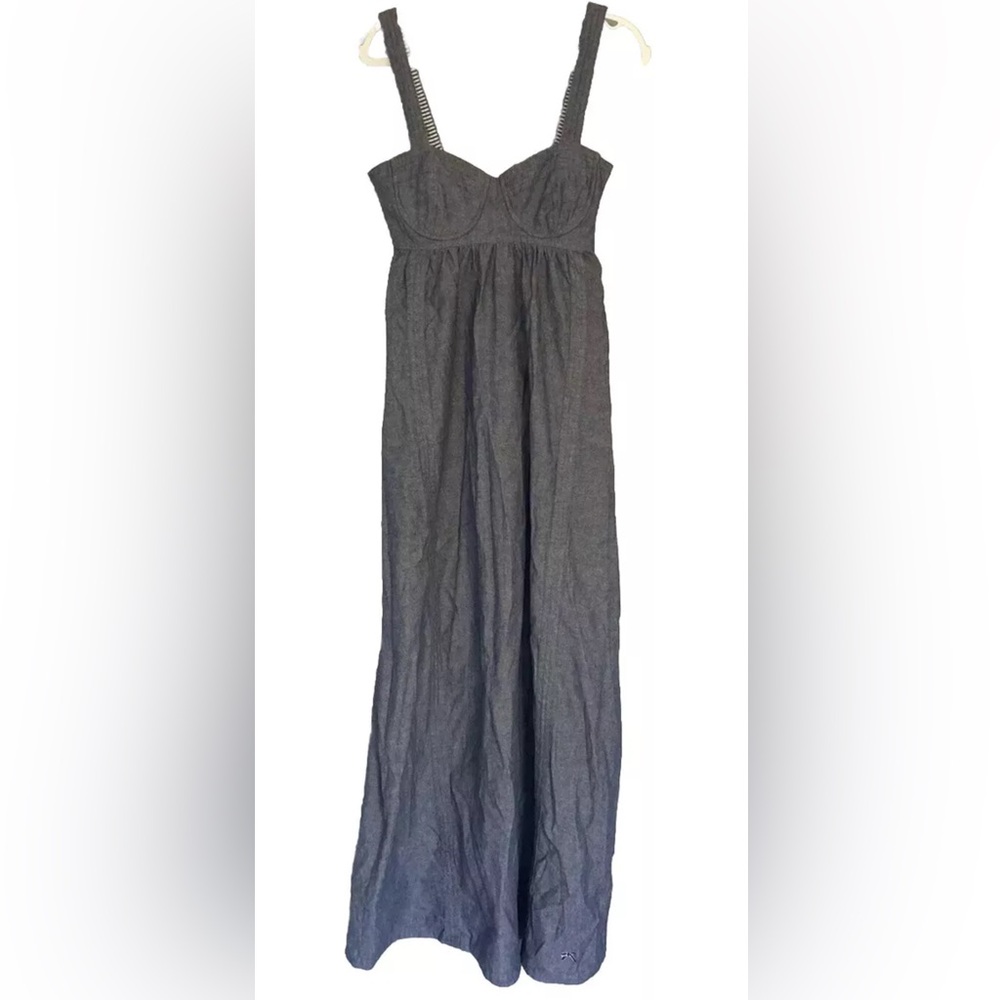 Y2K Tommy Hilfiger Dress S Long Cotton Denim Color Front Cups Back Tie